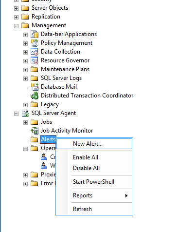SQL Server Agent Alert Ayarlamak